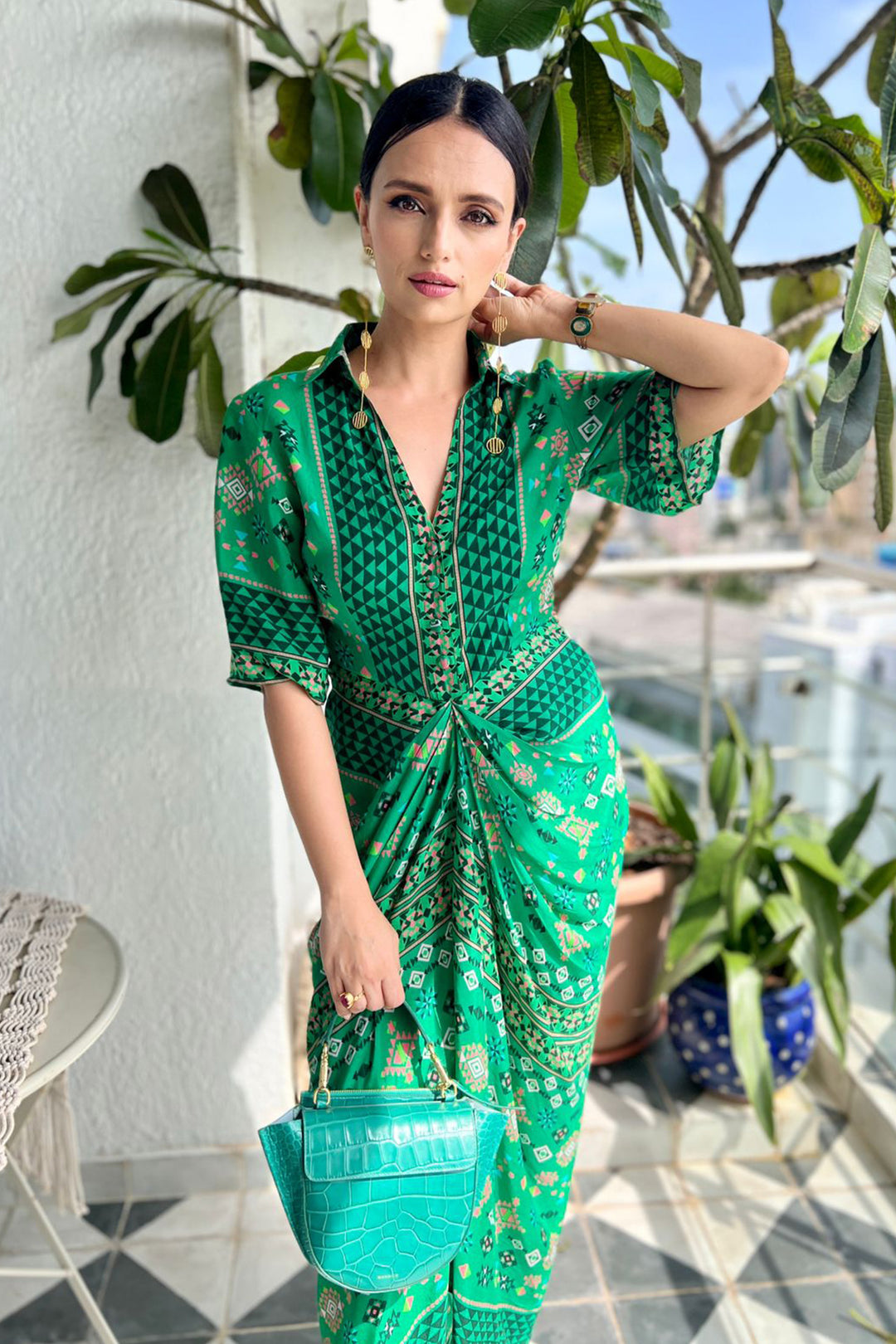 Actress Roshni Chopra In Our Green Printed Shirt Dress