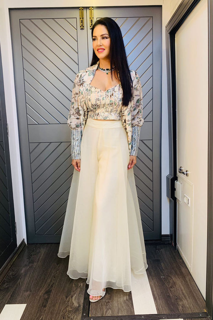 Actress Sunny Leone In Our Off-white Palazzo Set