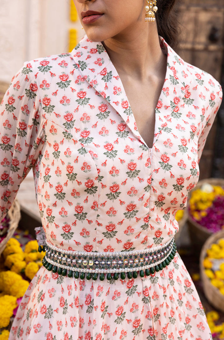 Light Peach Peplum Jacket with Skirt and Belt