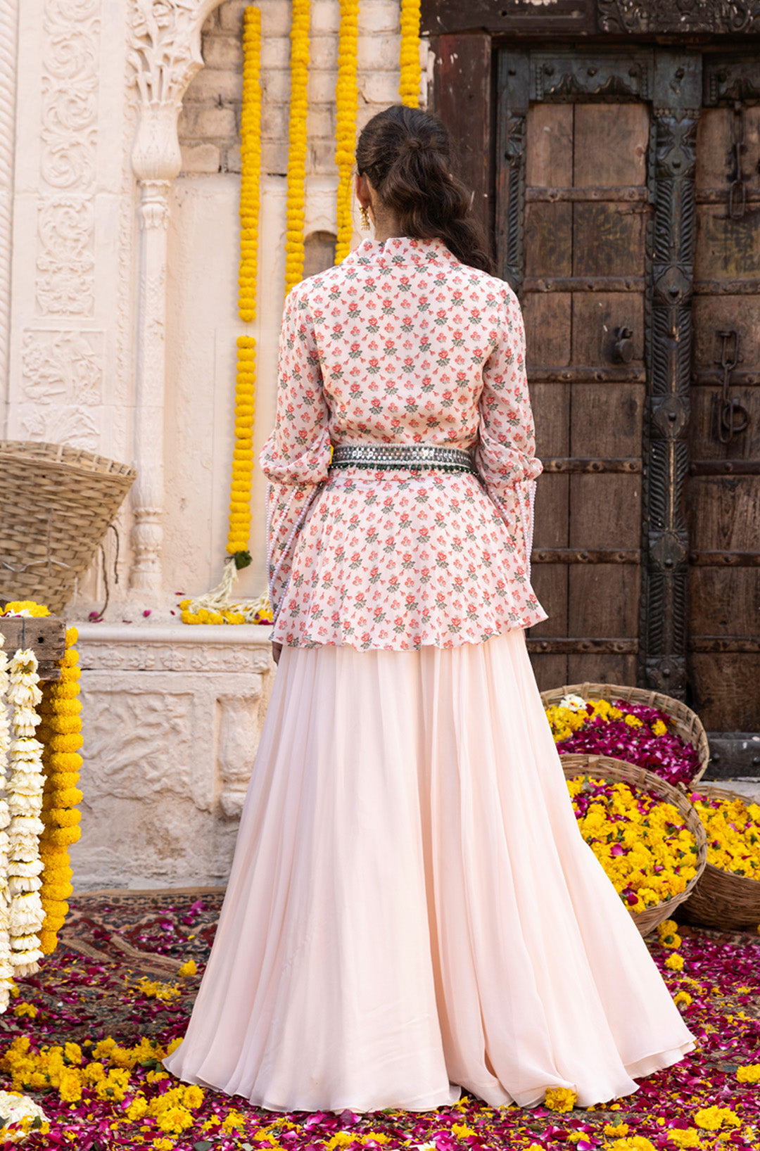 Light Peach Peplum Jacket with Skirt and Belt