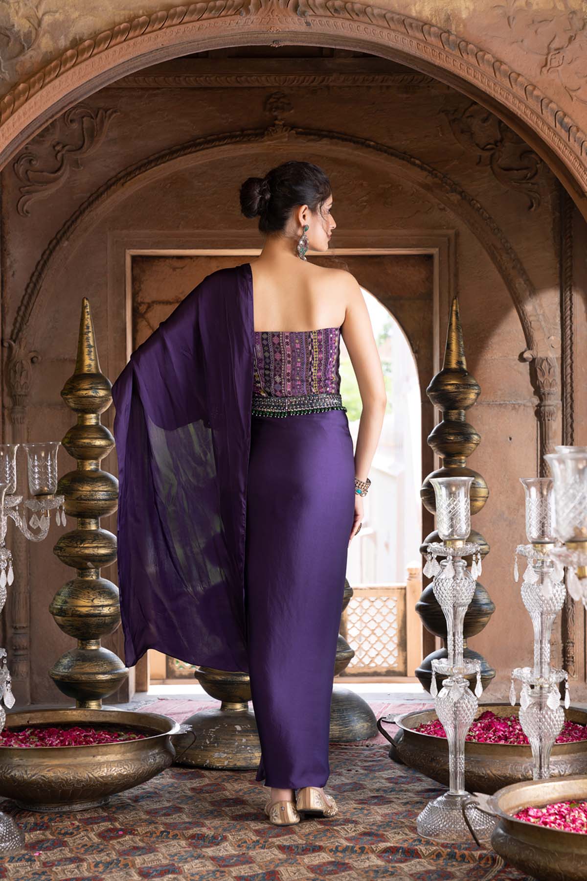 Purple Saree Gown With Belt