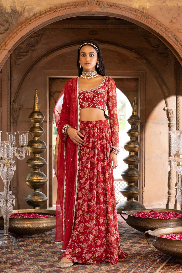 Maroon Printed Lehenga Set