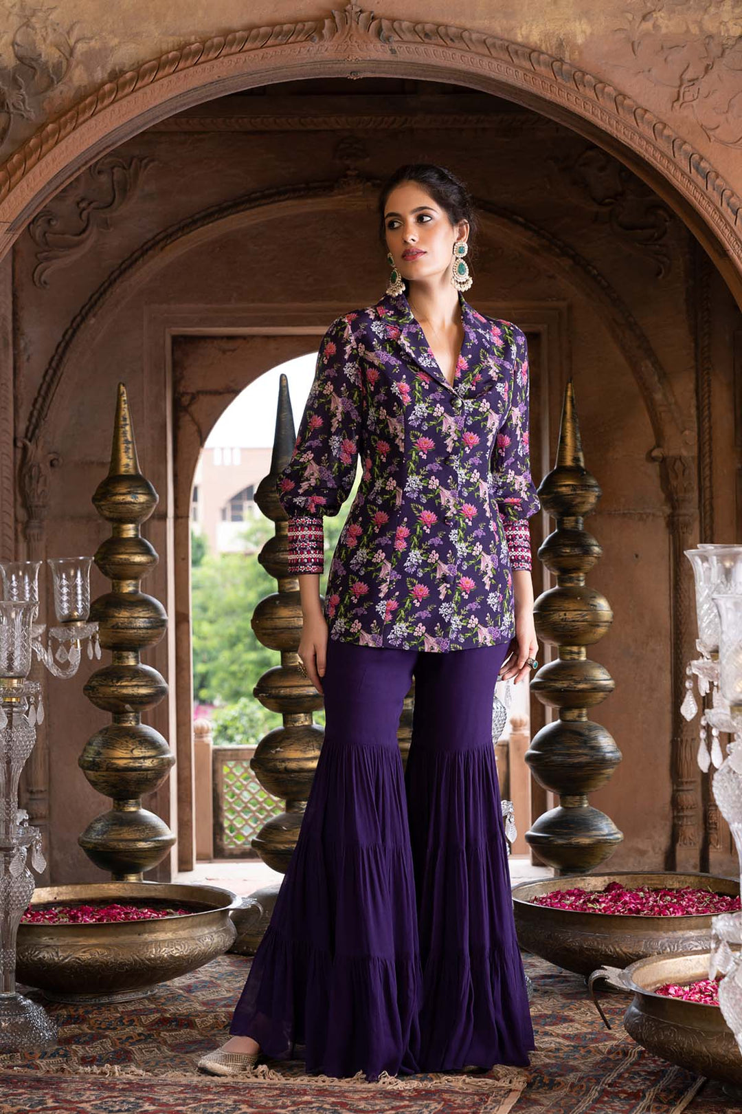 Purple Printed Jacket And Sharara