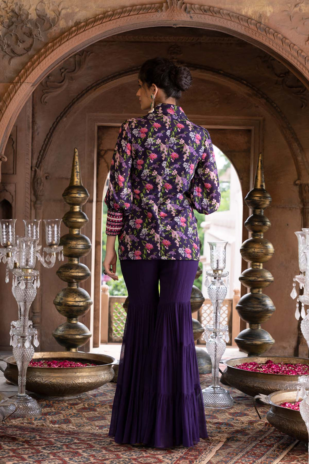 Purple Printed Jacket And Sharara