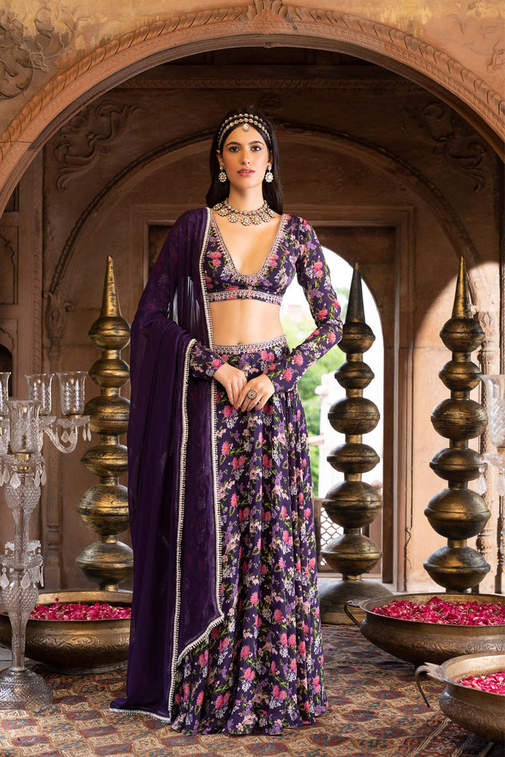 Purple Printed Lehenga Set