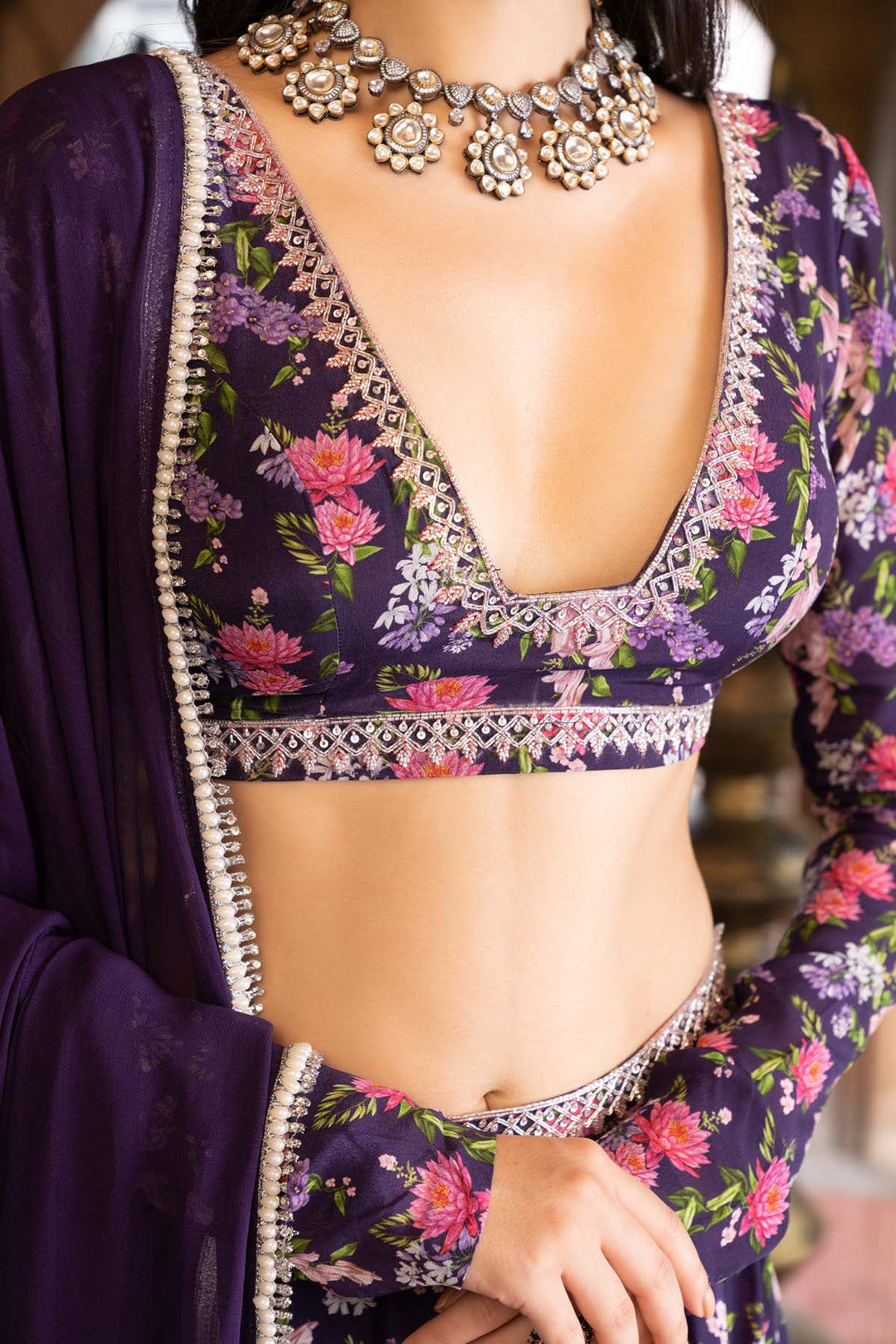 Purple Printed Lehenga Set