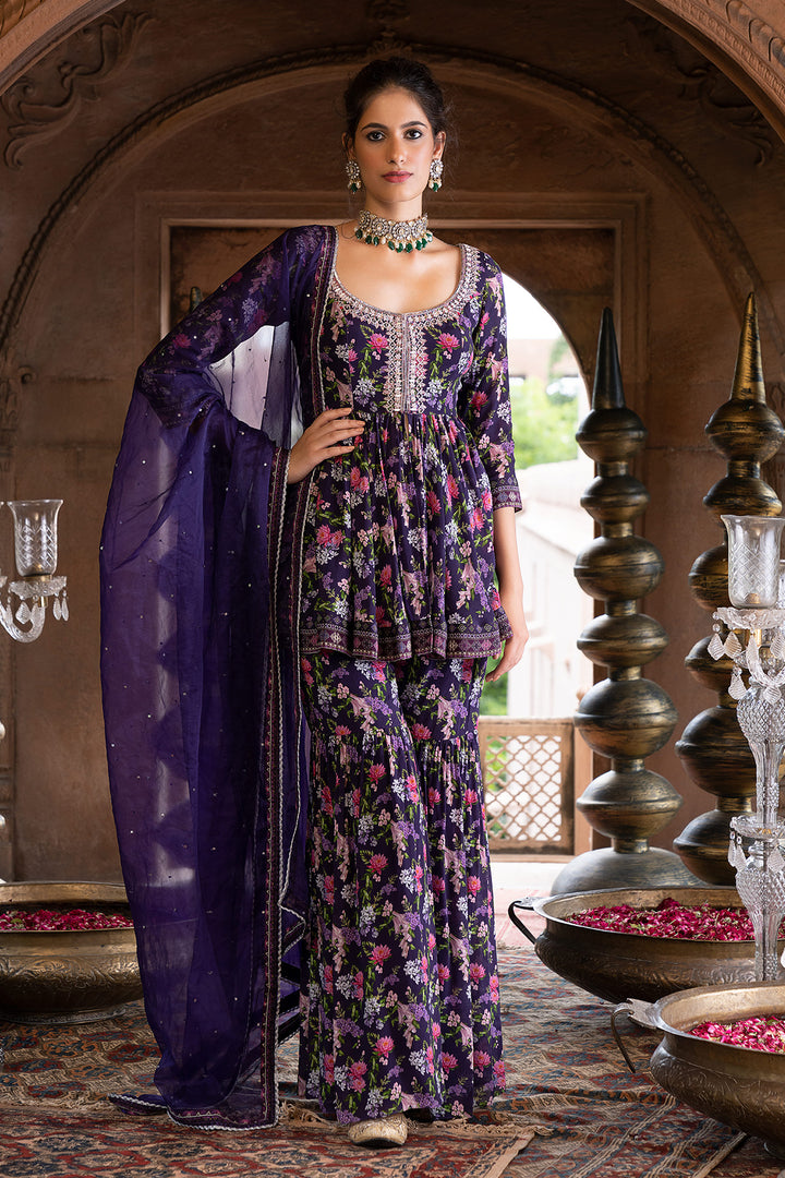 Purple Printed Sharara Set