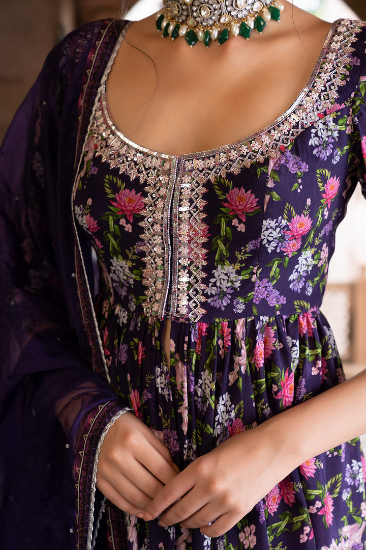 Purple Printed Sharara Set