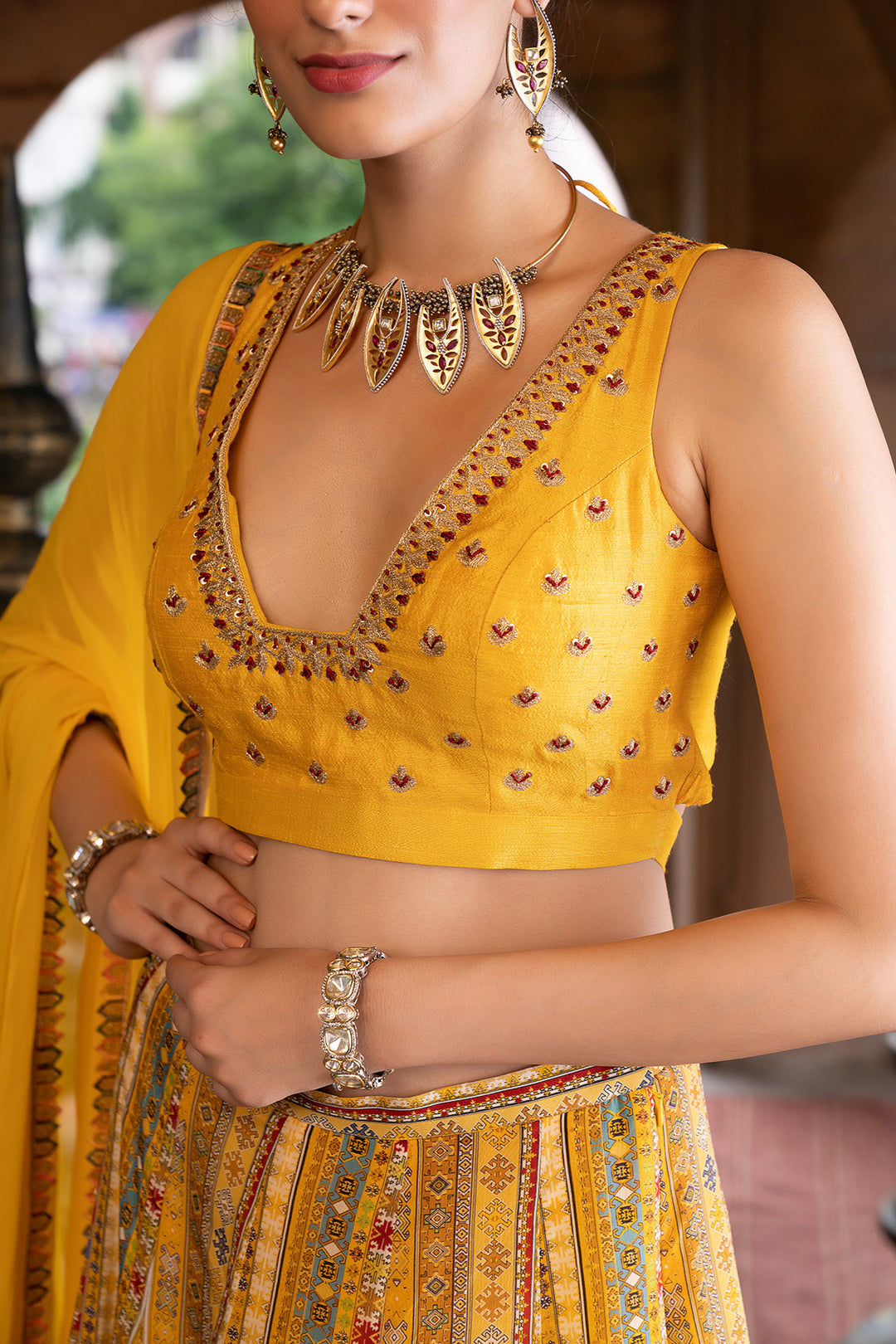 Yellow Printed Lehenga Set