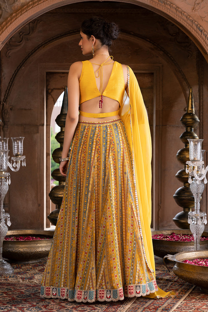 Yellow Printed Lehenga Set