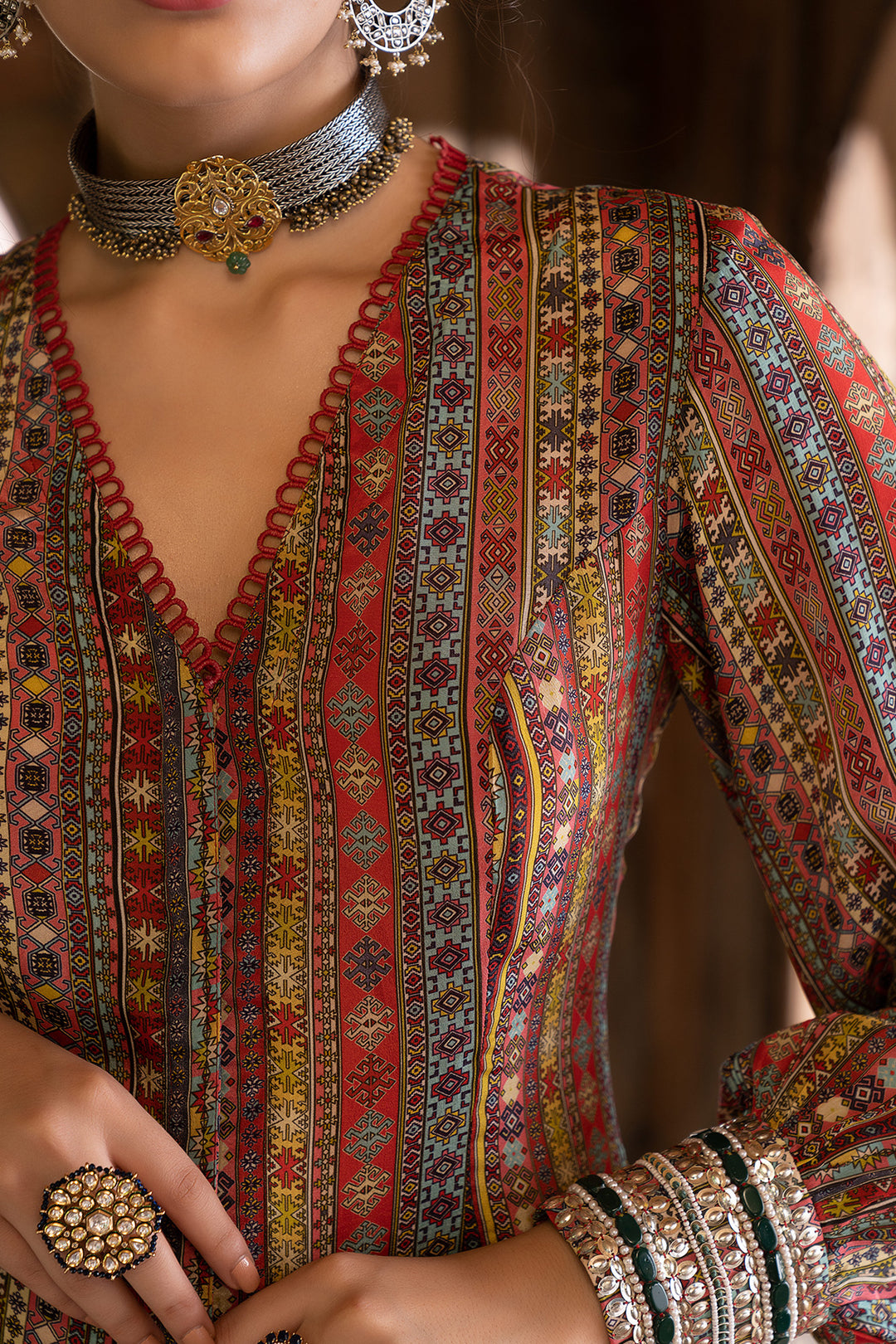 Red Printed Tunic With Palazzo