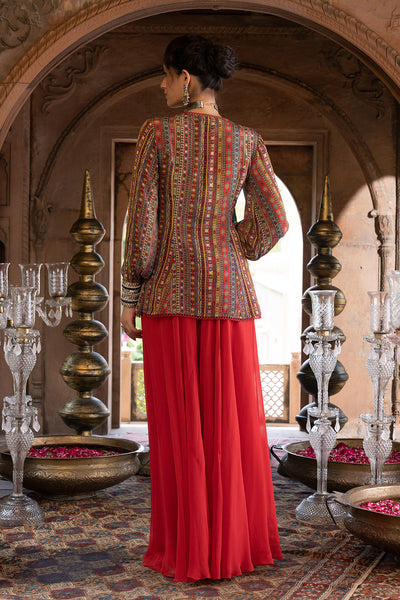 Red Printed Tunic With Palazzo