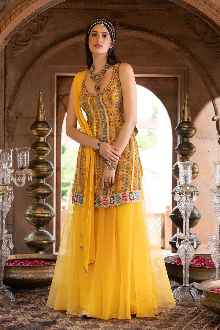 Yellow Printed Kurta With Palazzo