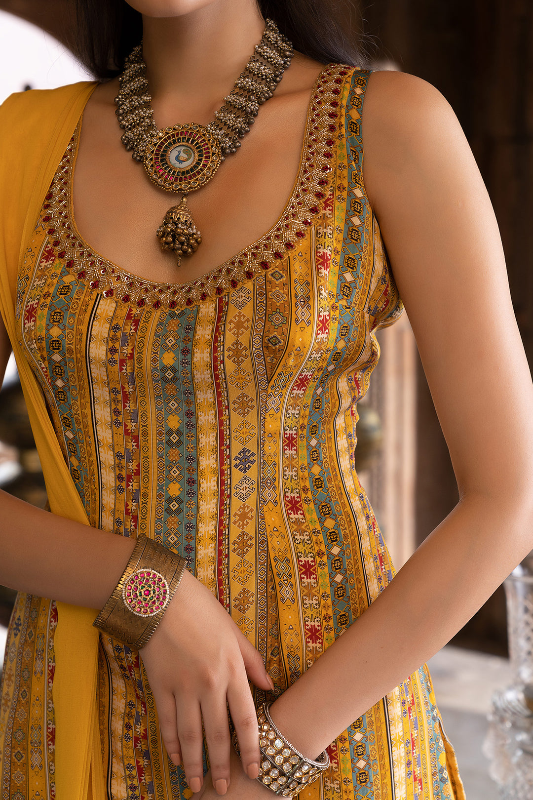 Yellow Printed Kurta With Palazzo