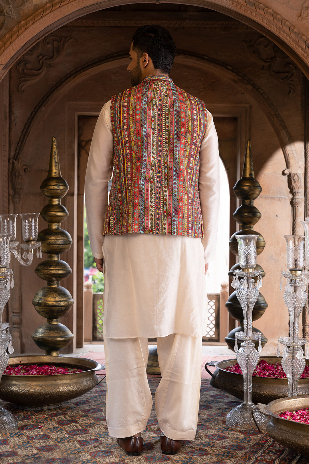 Beige Kurta Set With Bundi