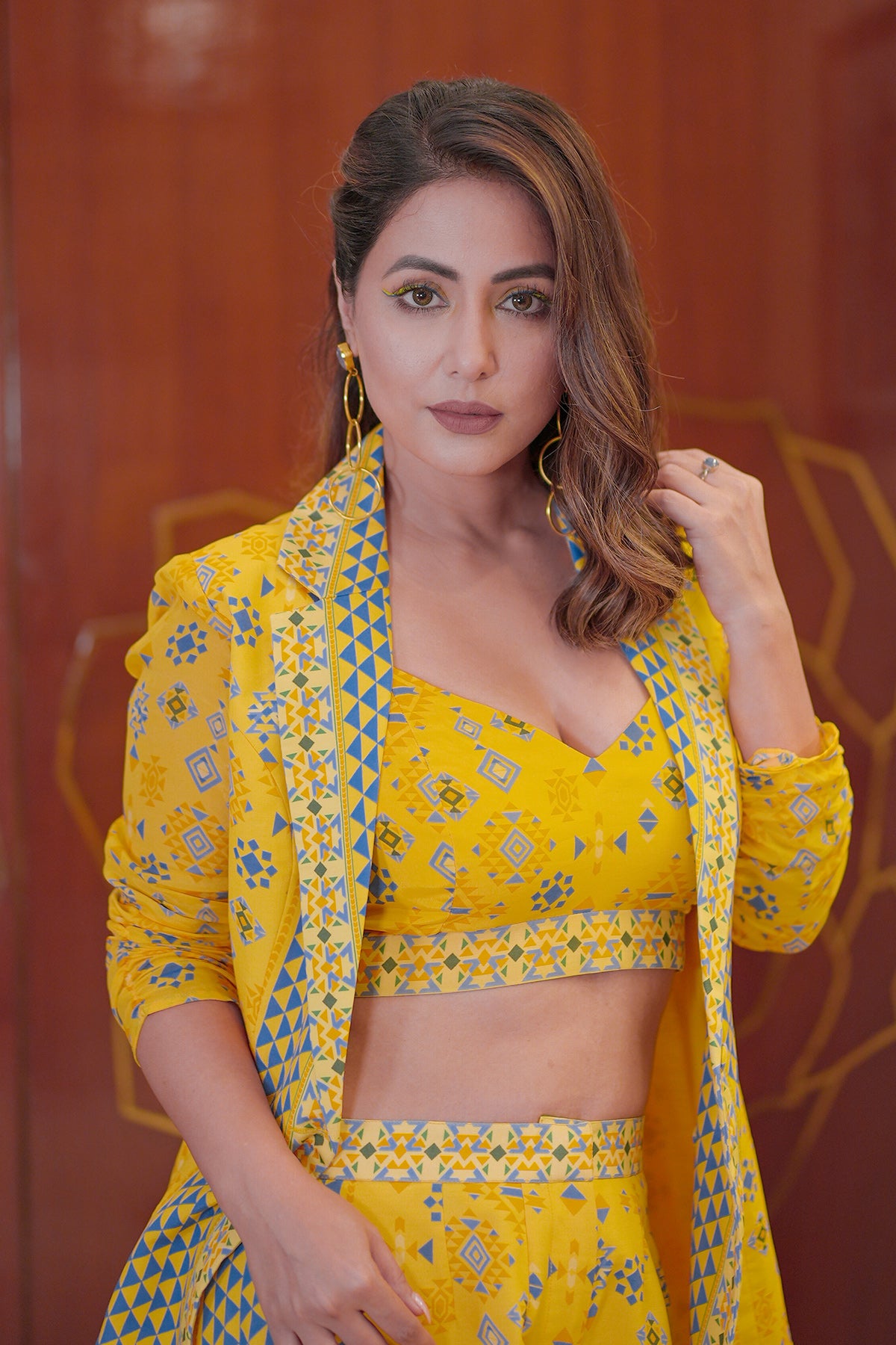Actress Hina Khan In Our Yellow Printed Co-ord Set